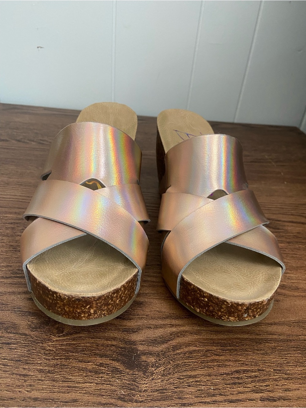Blowfish Iridescent Rose Gold Wedge Slides